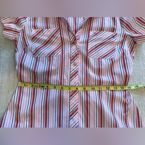 Tommy Hilfiger shirt dress cotton vertical stripe pink white button down belted‍ - Picture 13 of 15
